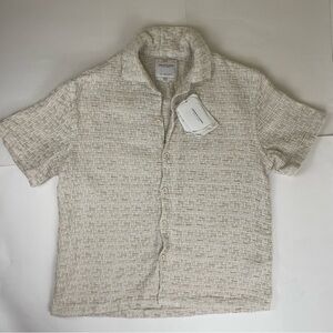 Denim & Flower Jacquard Cream Button Shirt Men’s S Relaxed Fit NEW